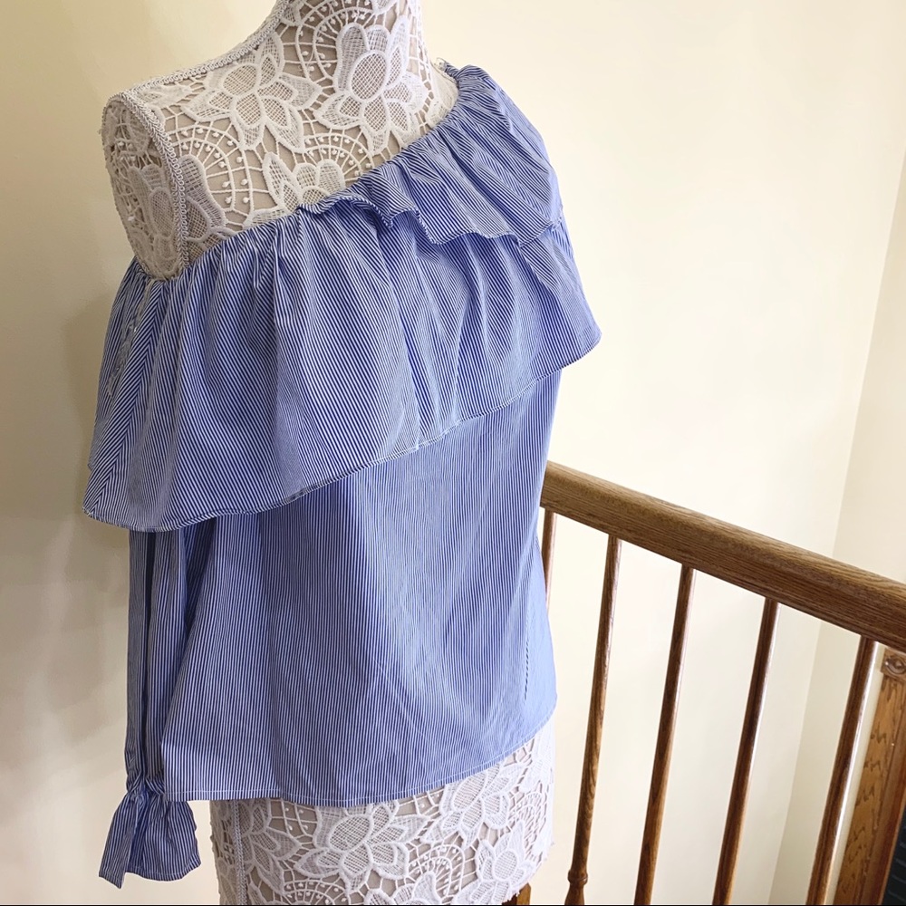 Aqua one shoulders striped blue shirt size S - Picture 3 of 5